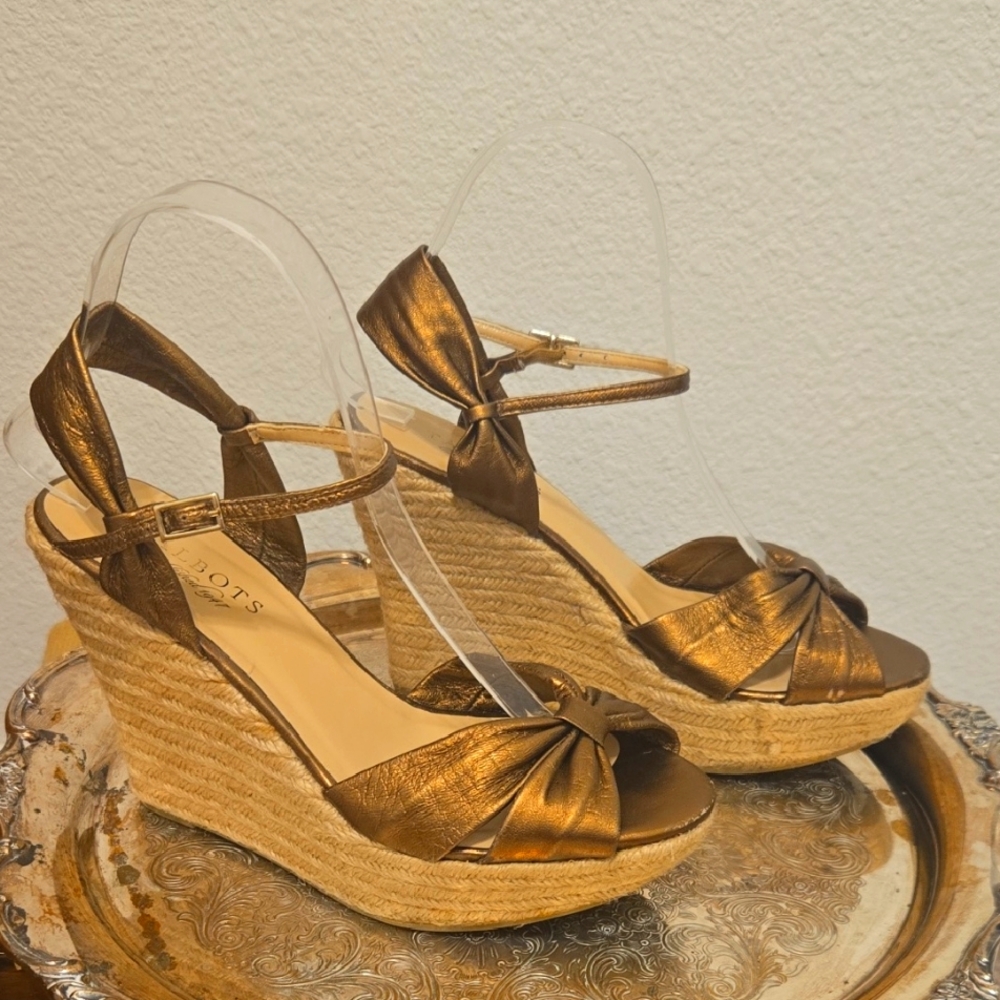 Talbots Bronze Bow Wedge Sandal